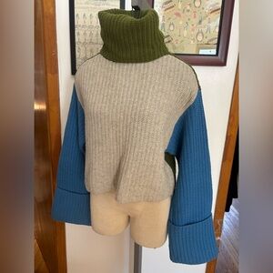 H&M: Cropped WOOL/CASHMERE Color-block Turtleneck Sweater SZ.2 (MULTI)